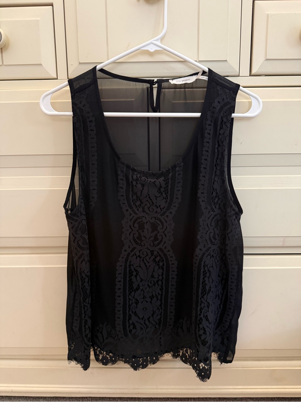 Blu Pepper Black Lace Overlay Tank Top